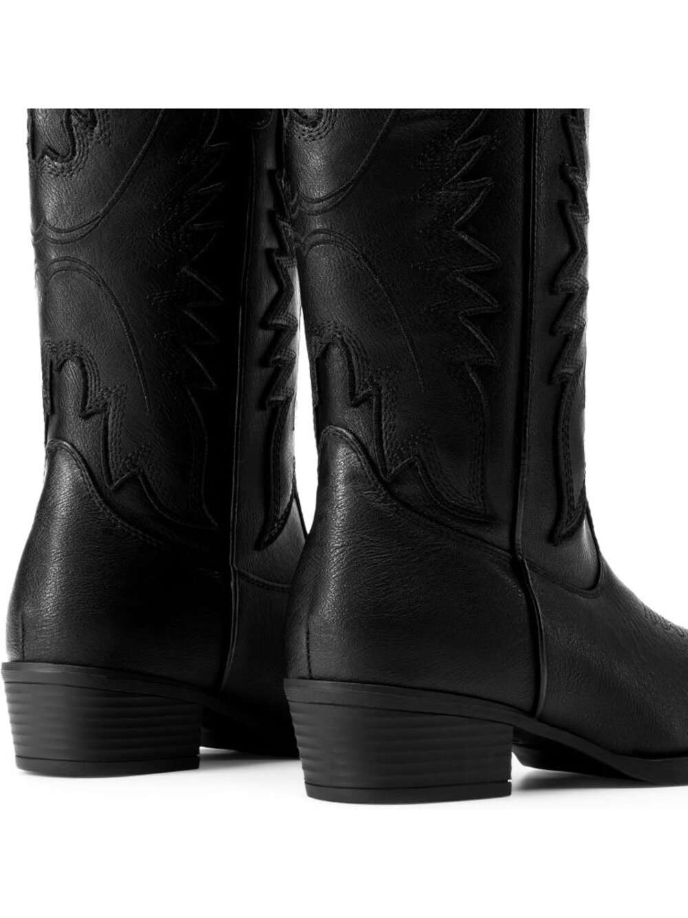 DREAM PAIRS Women's All Black Cowgirl Western Mid Calf Embroidered Snip Toe Boot - Picture 6 of 6